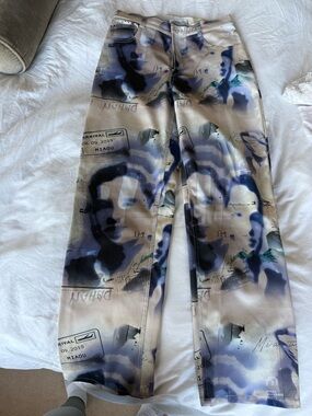 Miaou Fargo Beige Pants with Blue & Black Abstract Print